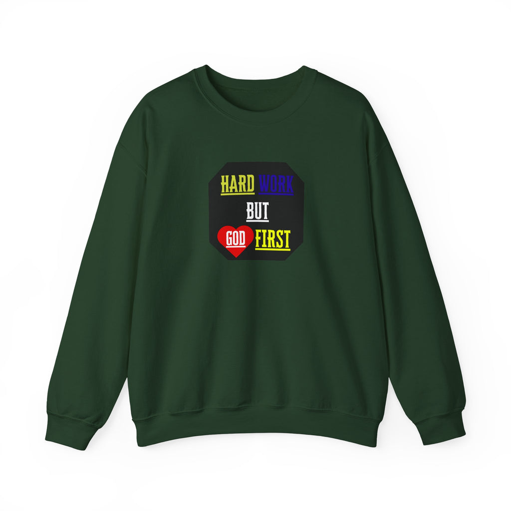 Flat lay of army green faith wear sweatshirt
