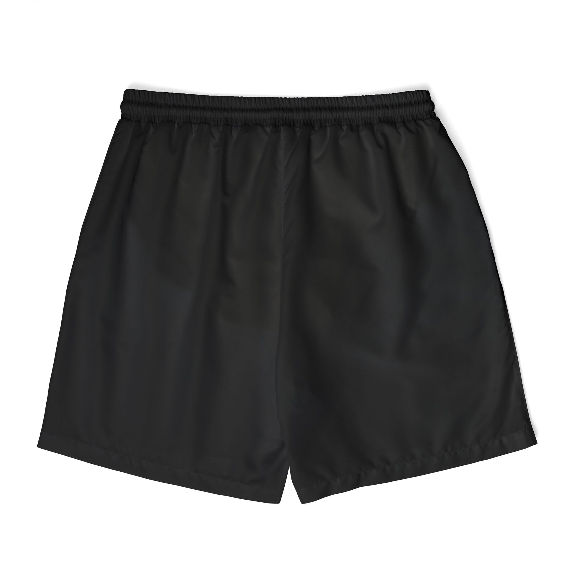 Flat lay of the back of THE ORIGINAL men's swim shorts in black with red The Original branding on front and elastic waist