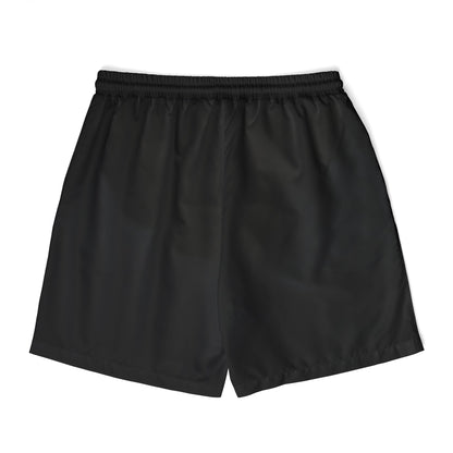 Flat lay of the back of THE ORIGINAL men's swim shorts in black with red The Original branding on front and elastic waist