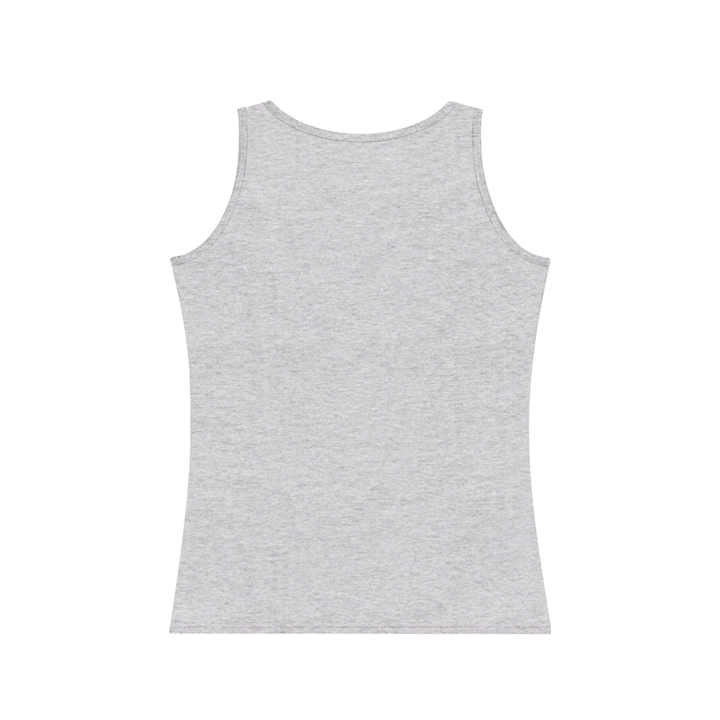 the back of grey SUPERMOM tank top with printed design – ideal Mother's Day gift in breathable cotton