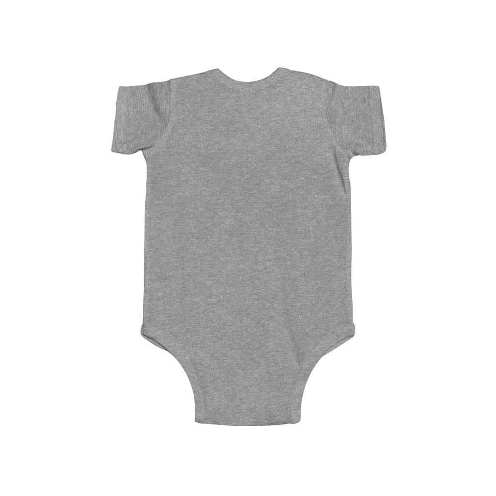 Back view of infant bodysuit with Christian message print