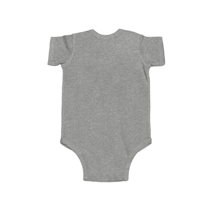 Back view of infant bodysuit with Christian message print
