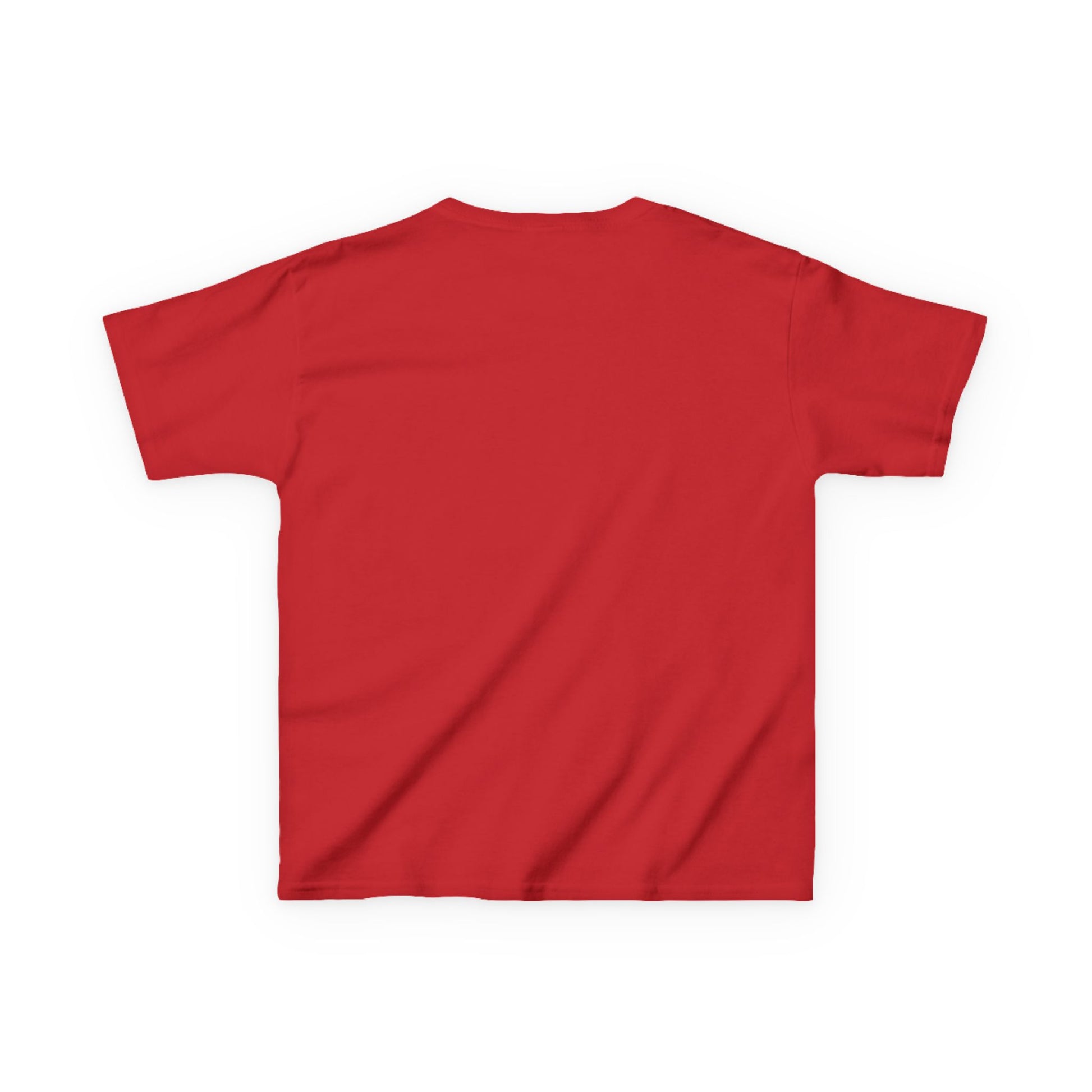 Back view of red children's T-shirt with festive winter print