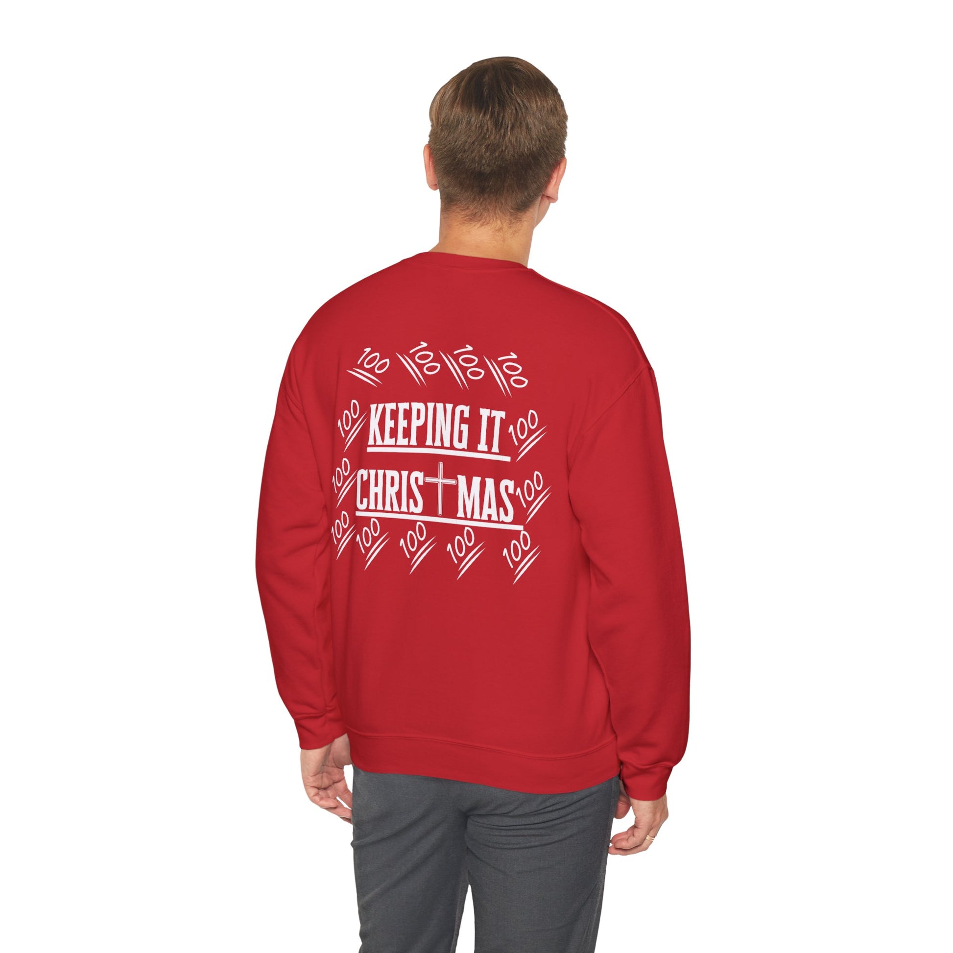Back view of cozy Christian sweatshirt showing classic fit and stitching detail