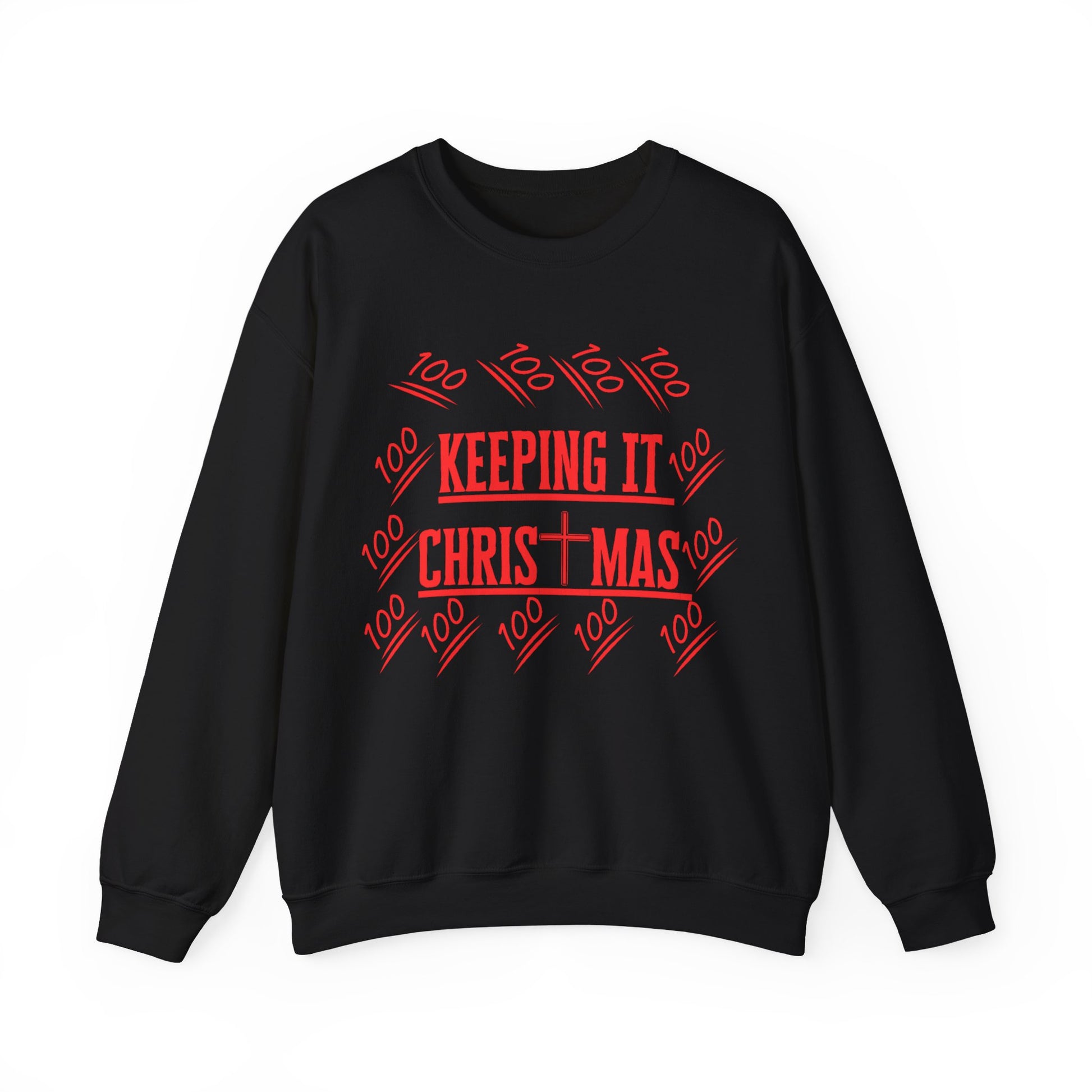 Detail of neckline and red text design promoting Christ-centered Christmas from The Original