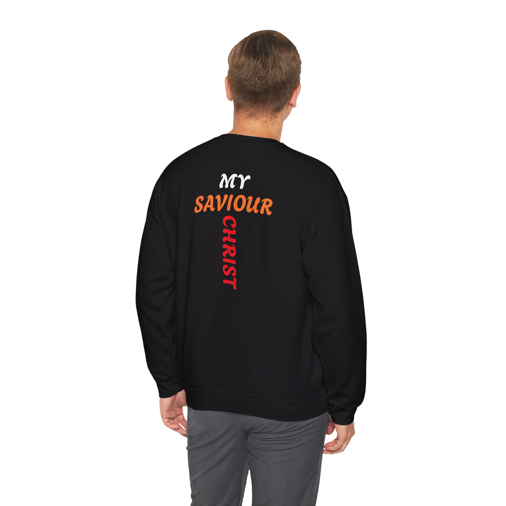 Backview on model sweatshirt Bold Lines My Savior Christ design - The Original