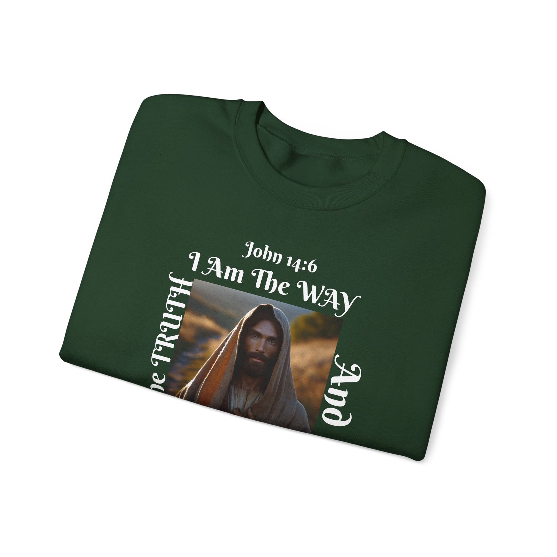 Neatly folded forrest green Christian sweatshirt gift idea – The Way unisex 