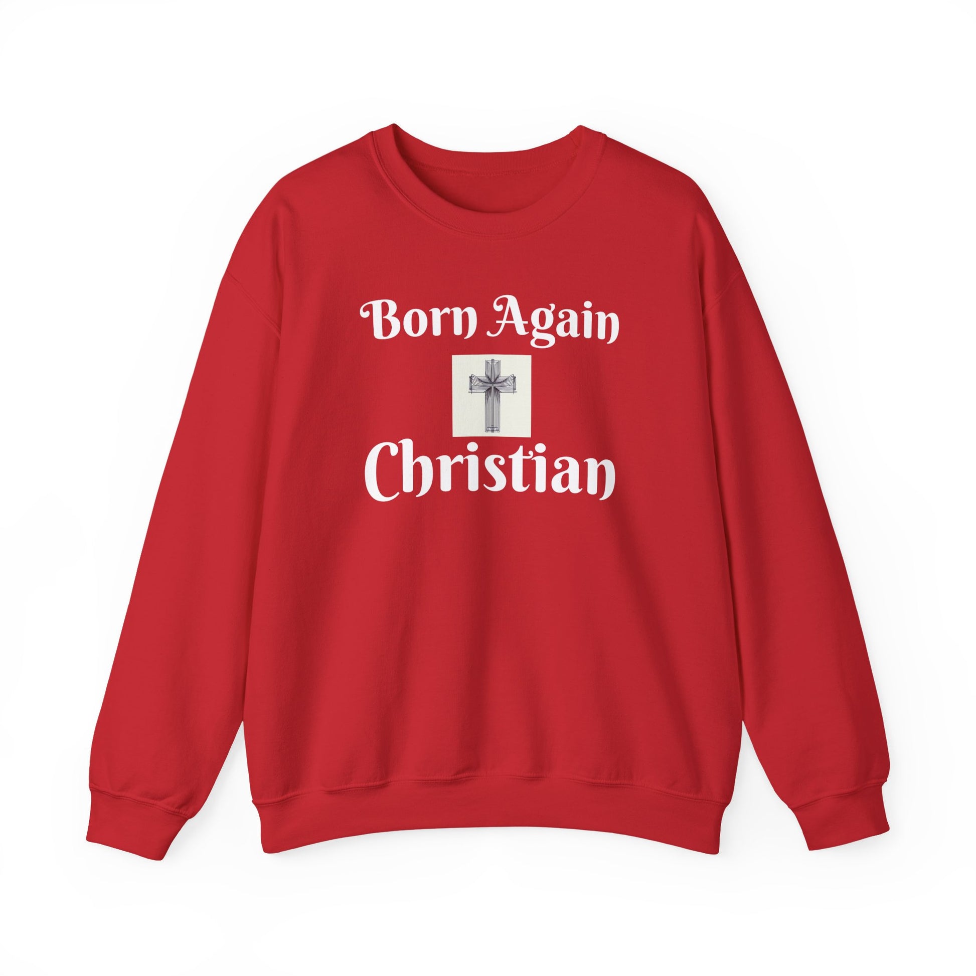 Flatlay of Faith-based Born Again sweatshirt – perfect Christian gift for adults