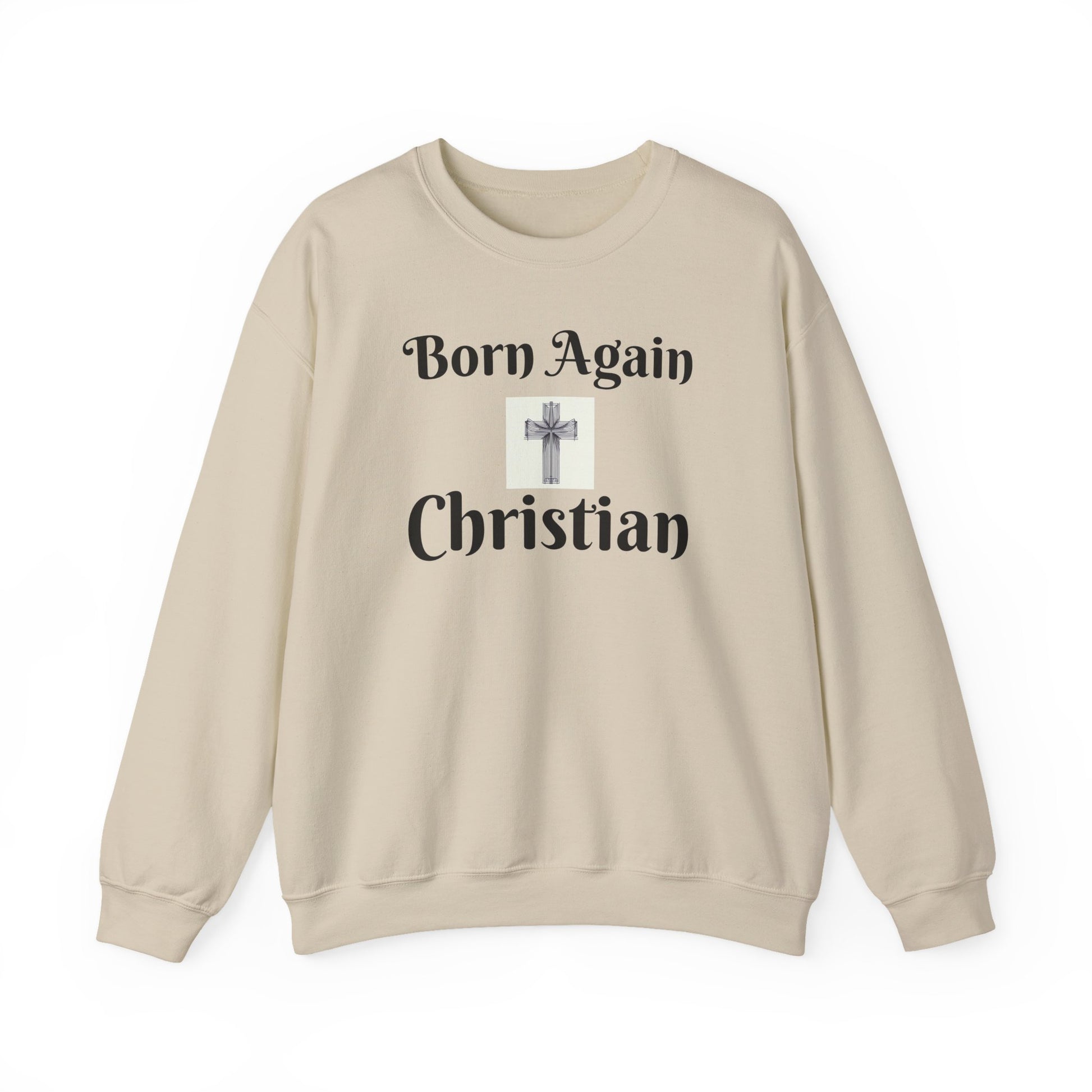 Flatlay sand Christian unisex sweatshirt Born Again design – The Original faithwear