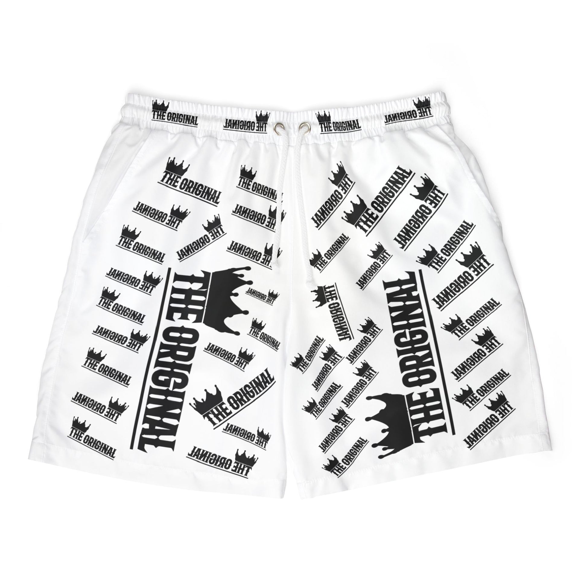 Close-up front of drawstring and mesh lining – Christian swim shorts for men