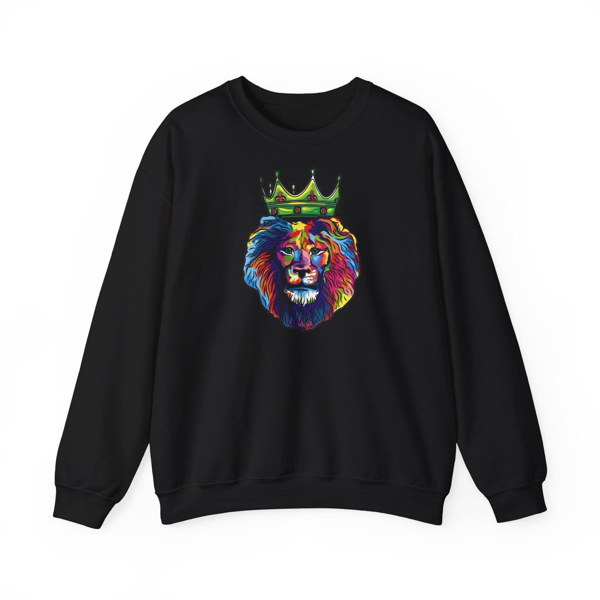 Color Lion imprint on black men’s crewneck sweatshirt by The Original