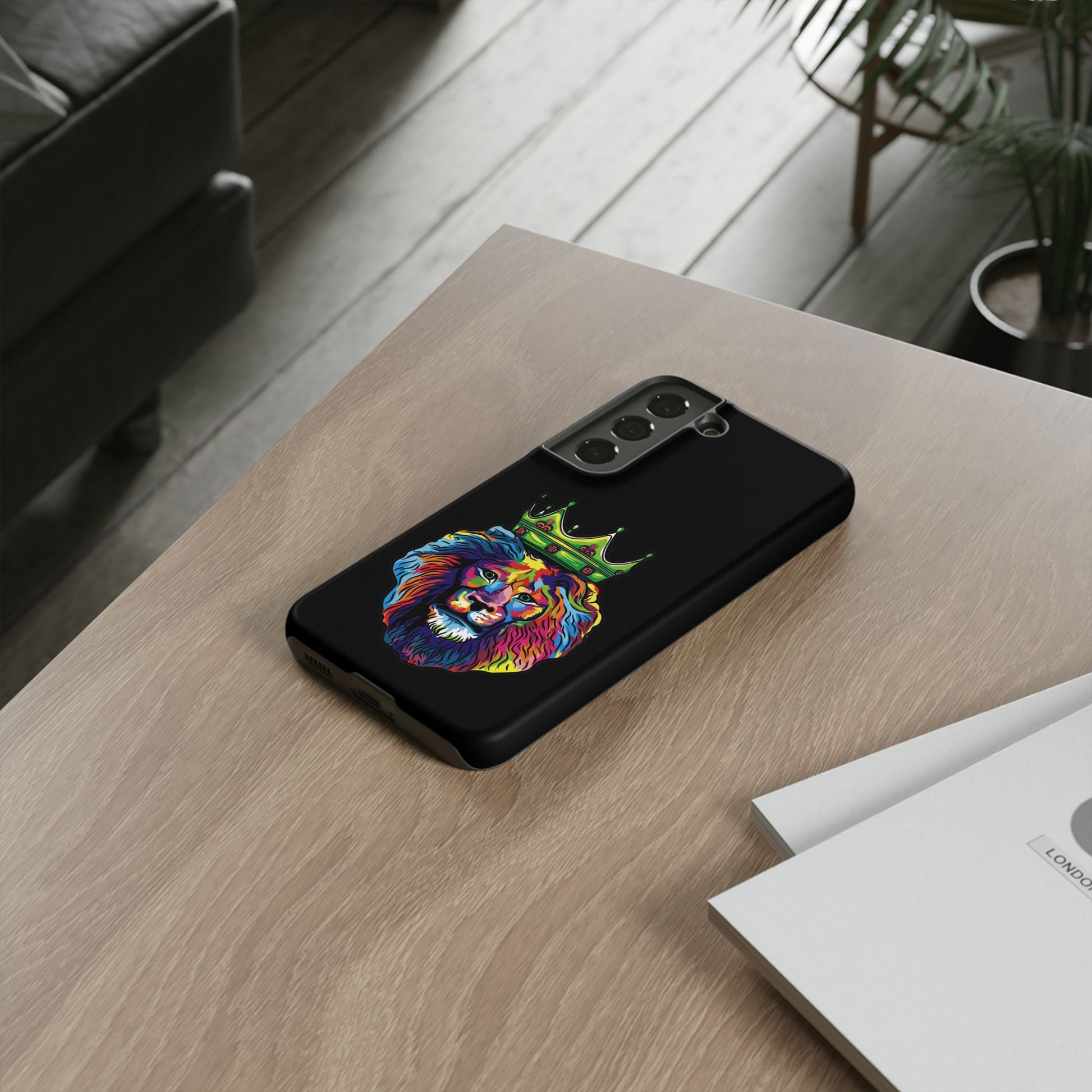 Black COLOR LION Christian phone case – bold faith-inspired lion design for strength and joy
