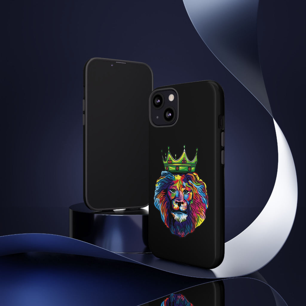 Durable black smartphone case with COLOR LION – vibrant Christian symbol of Jesus-given courage
