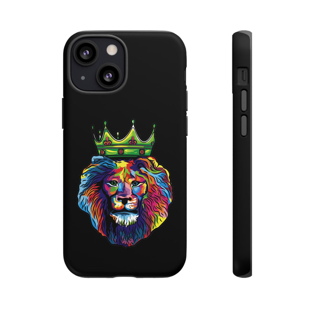 Faithwear black phone cover with colorful lion – Christian streetwear design full of hope and strength