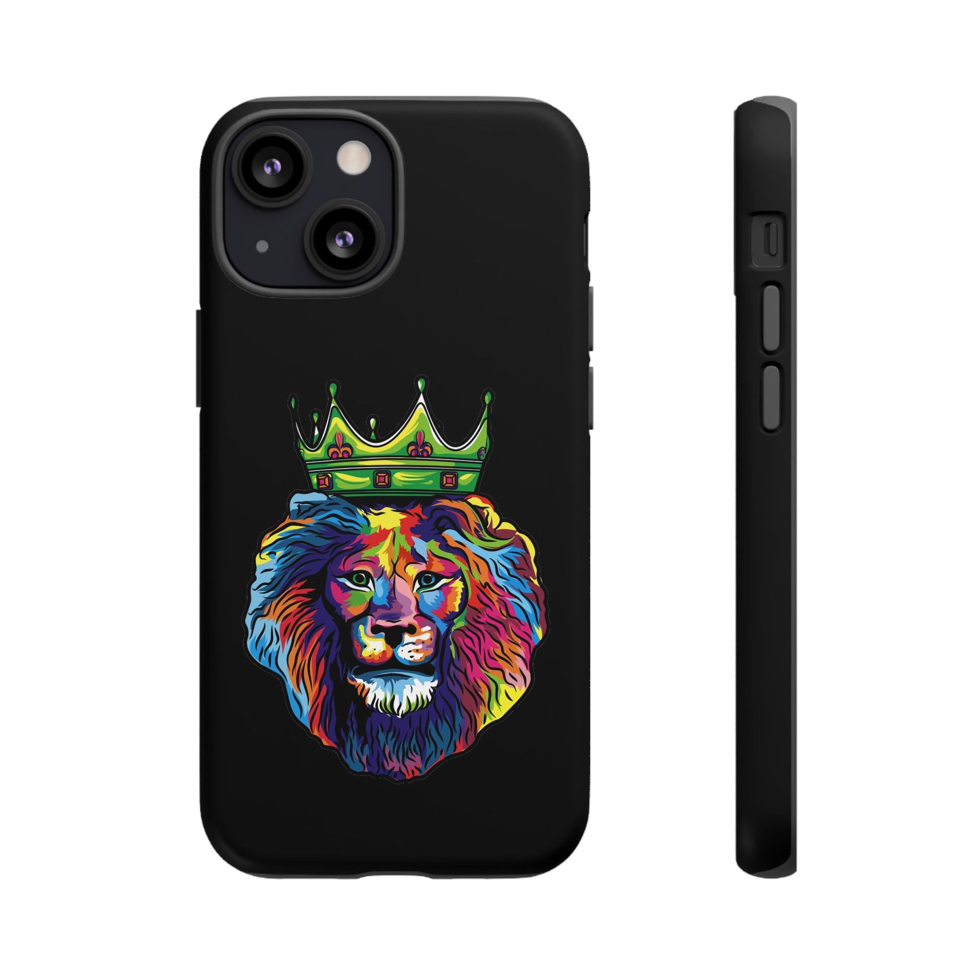 Faithwear black phone cover with colorful lion – Christian streetwear design full of hope and strength
