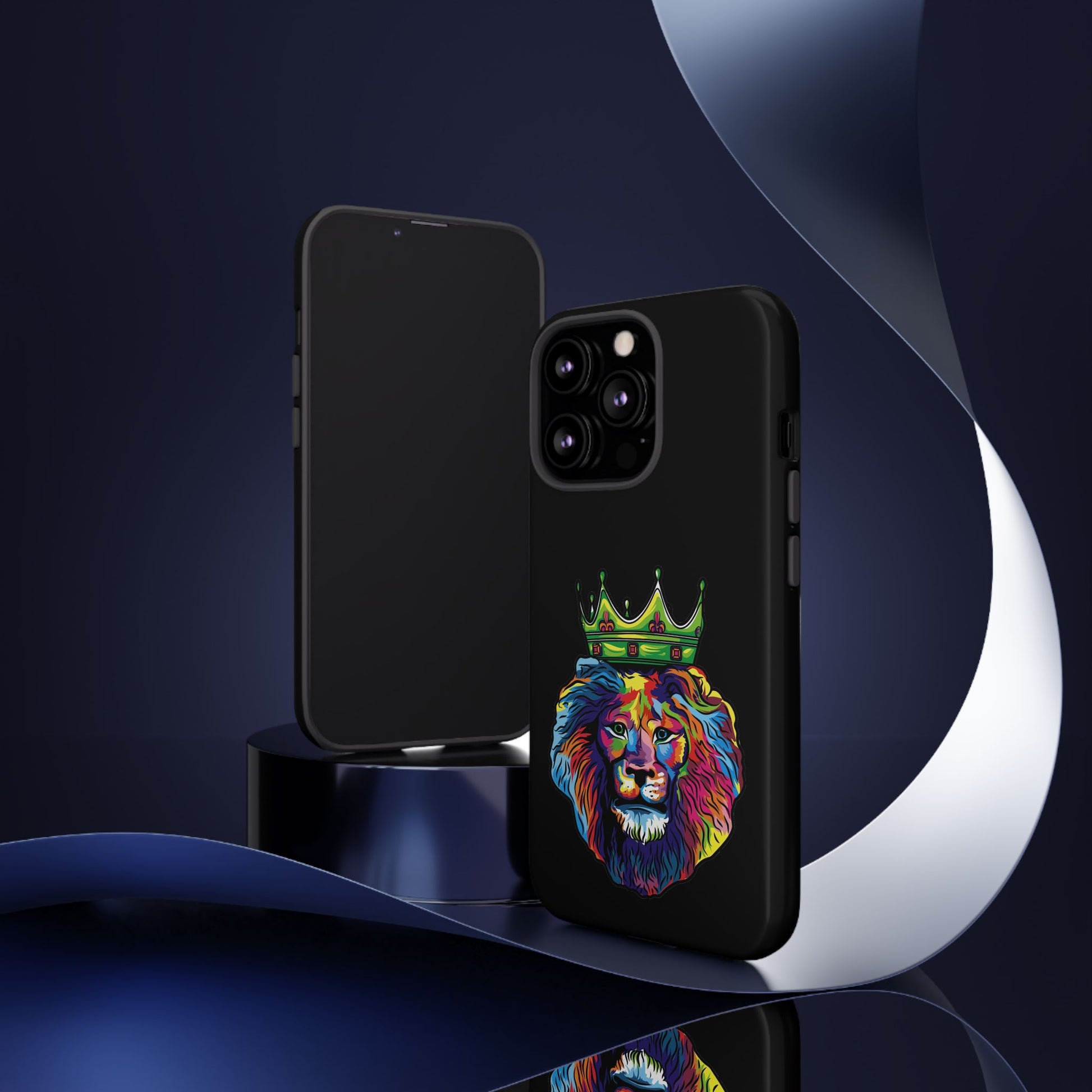 Faithwear black phone cover with colorful lion – Christian streetwear design full of hope and strength