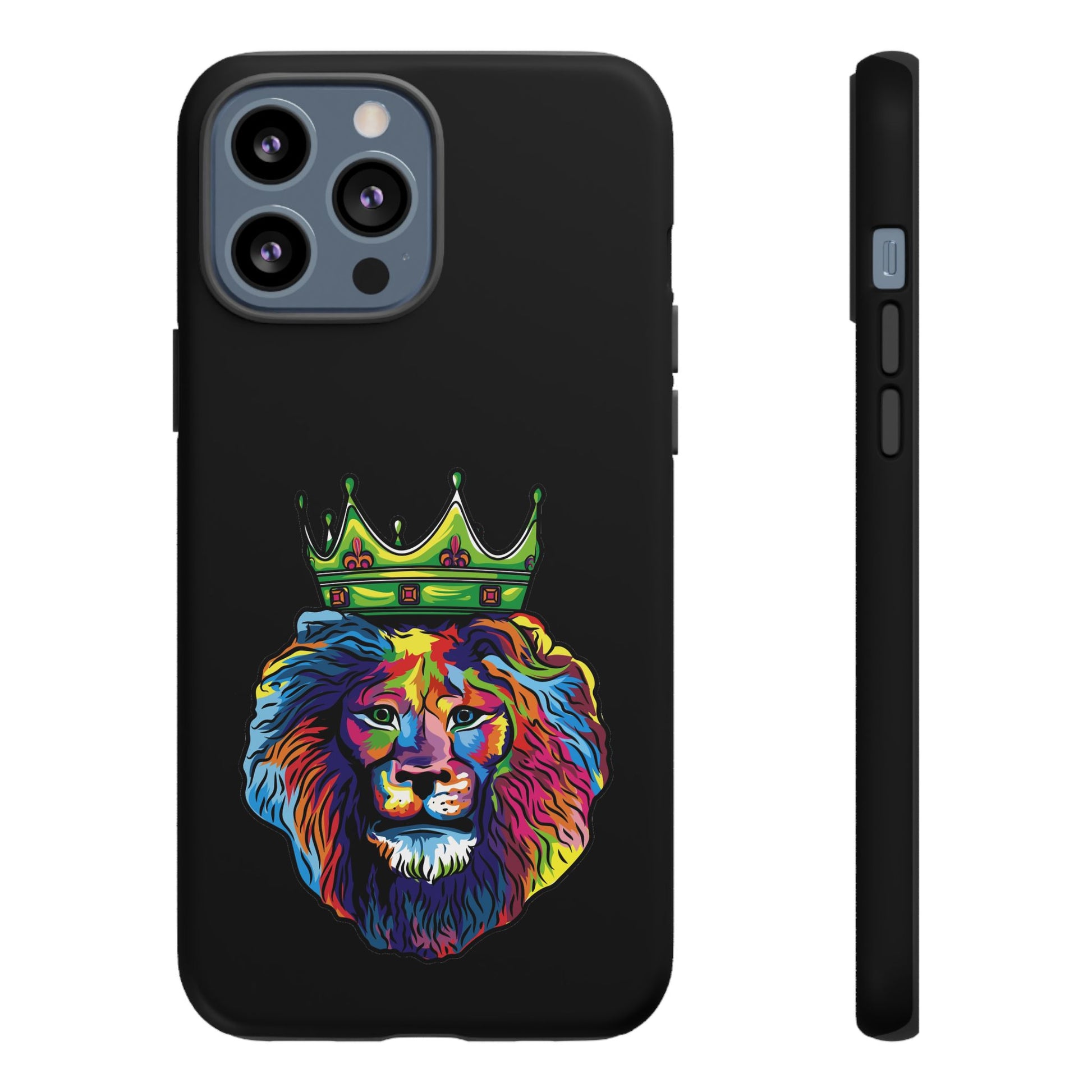 Faithwear black phone cover with colorful lion – Christian streetwear design full of hope and strength