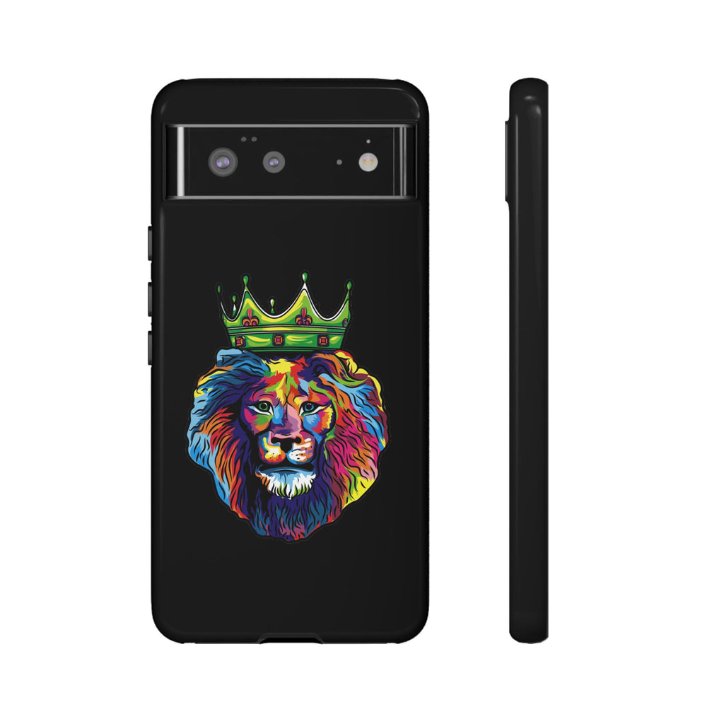 Faithwear black phone cover with colorful lion – Christian streetwear design full of hope and strength