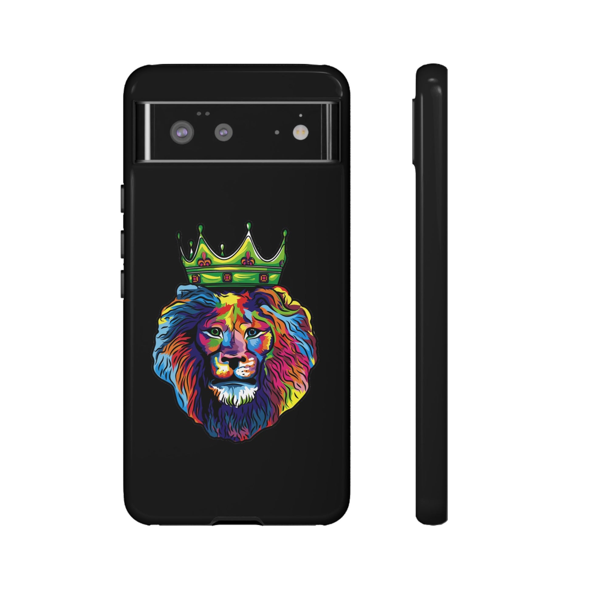 Faithwear black phone cover with colorful lion – Christian streetwear design full of hope and strength