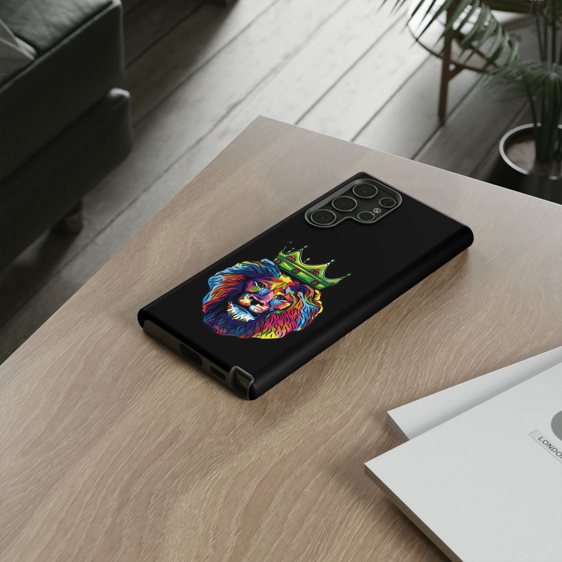 Protective black case with COLOR LION print – inspired by Christian identity and joyful strength