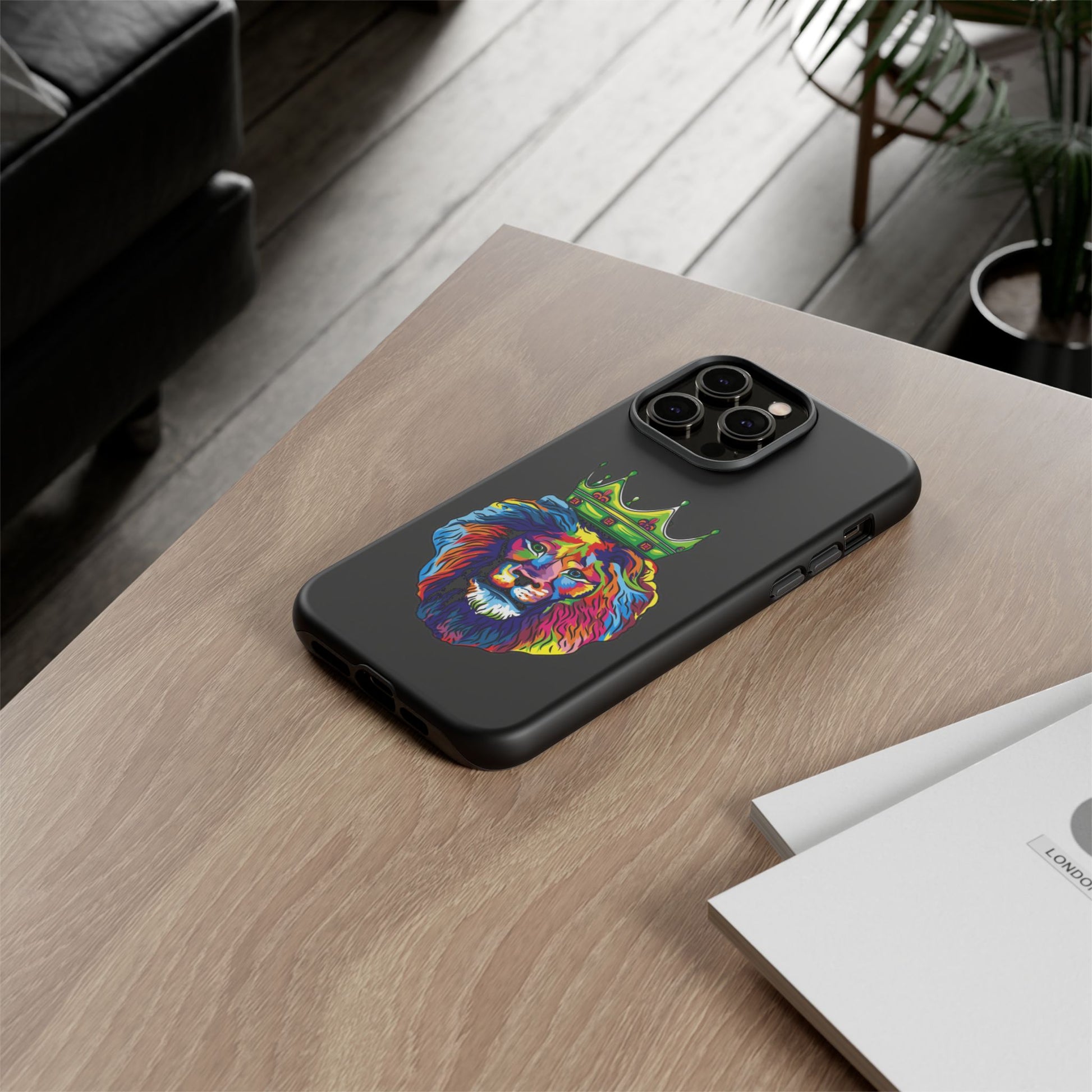 Protective black case with COLOR LION print – inspired by Christian identity and joyful strength
