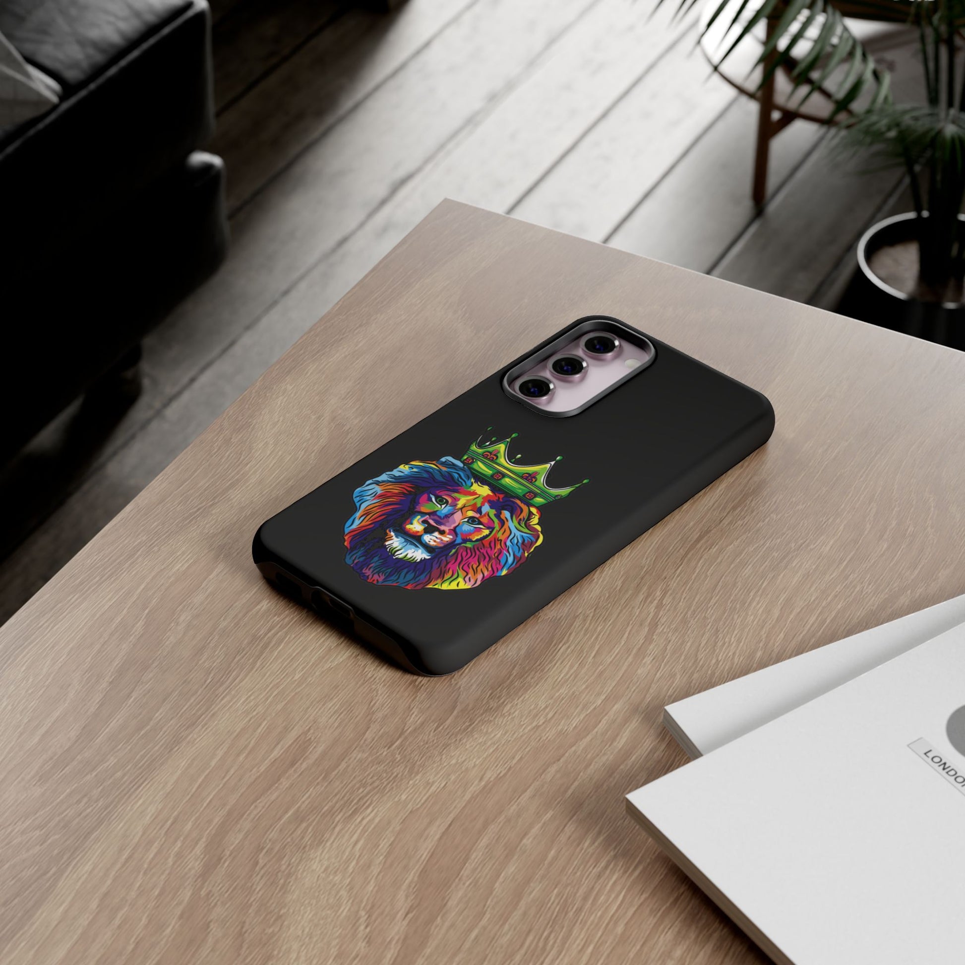 Protective black case with COLOR LION print – inspired by Christian identity and joyful strength