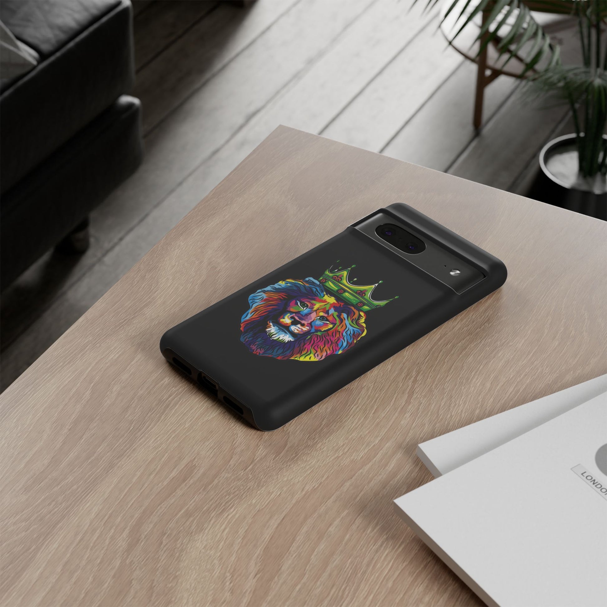 Stylish Christian phone case in black with COLOR LION – faith-based design for daily inspiration