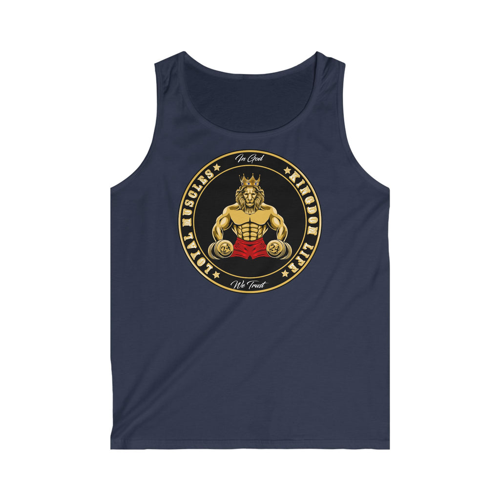 Close-up of LOYAL MUSCLE print on Christian men’s tank top – The Original streetwear