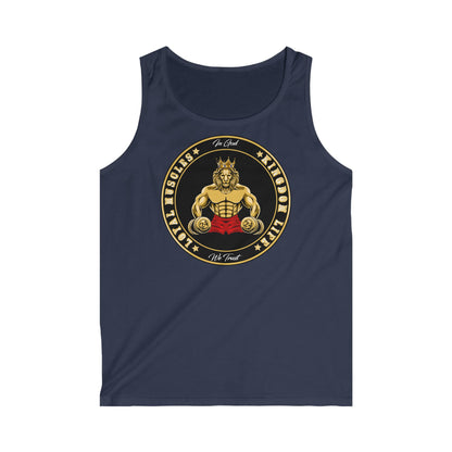 Close-up of LOYAL MUSCLE print on Christian men’s tank top – The Original streetwear