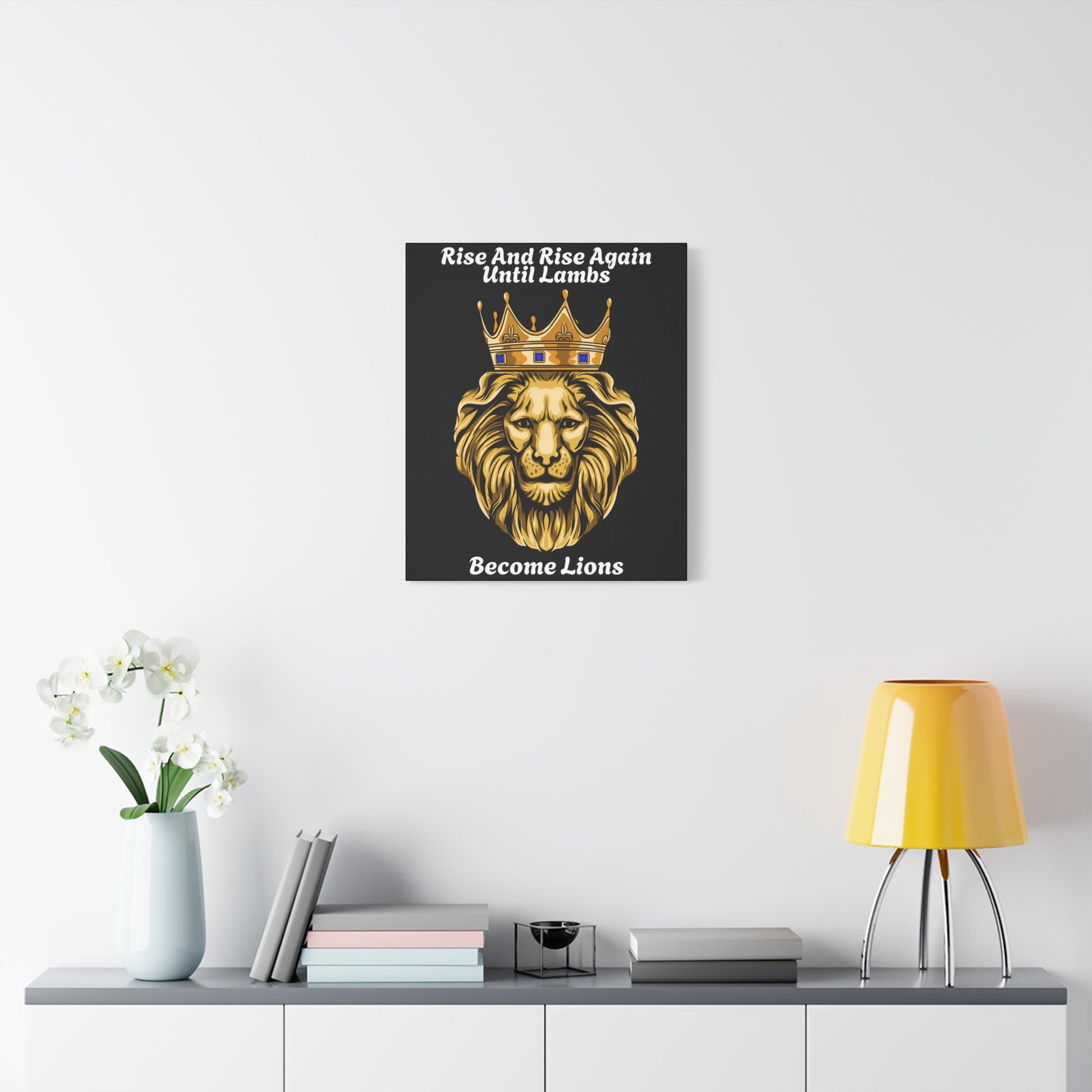 GOLD LION canvas art on black background – crowned lion Christian wall decor