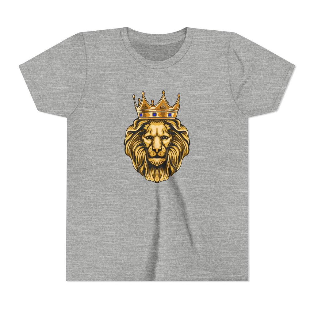 Flatlay of grey Kids Christian t-shirt with Gold Lion design - The Original