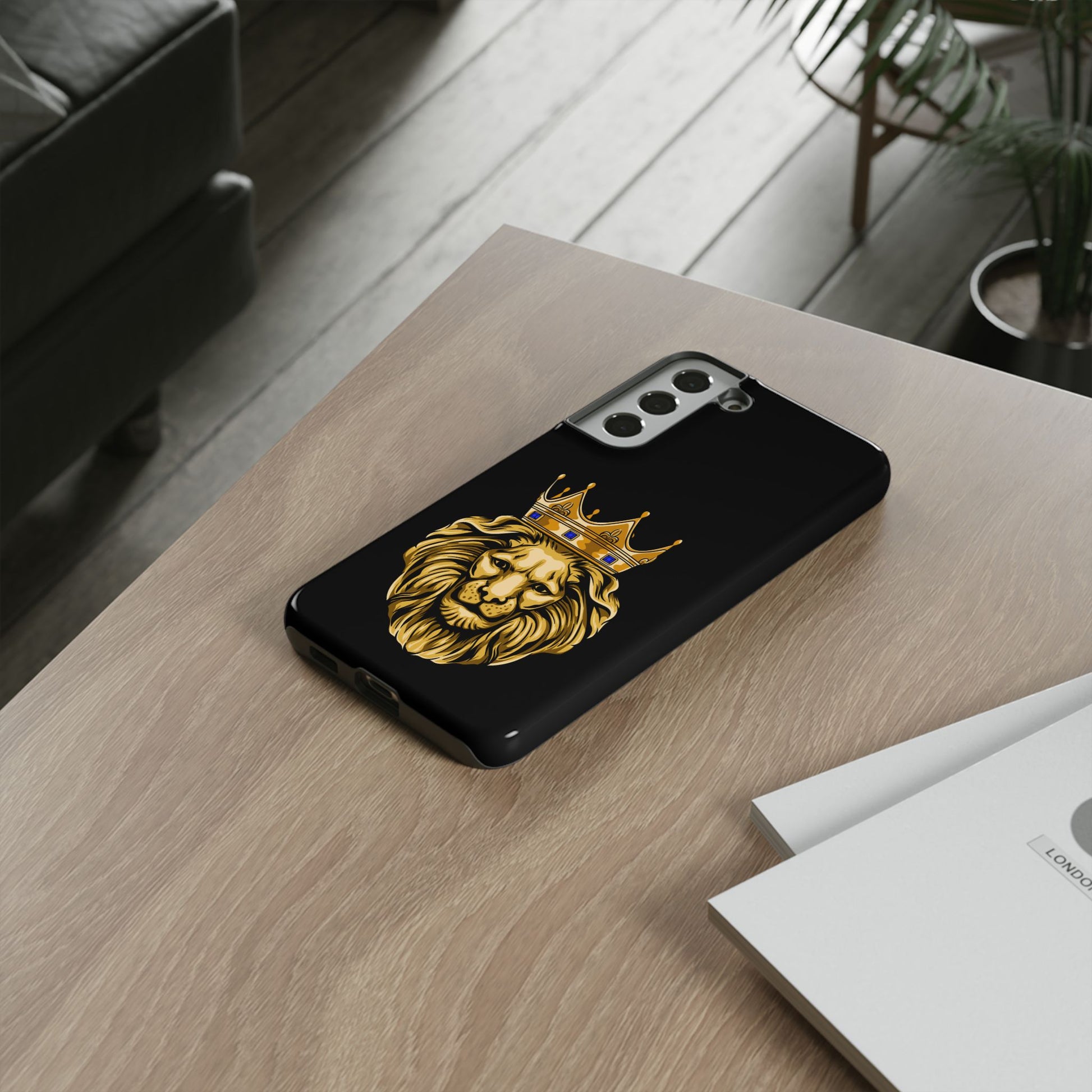 Faith-inspired GOLD LION design on black protective case from The Original