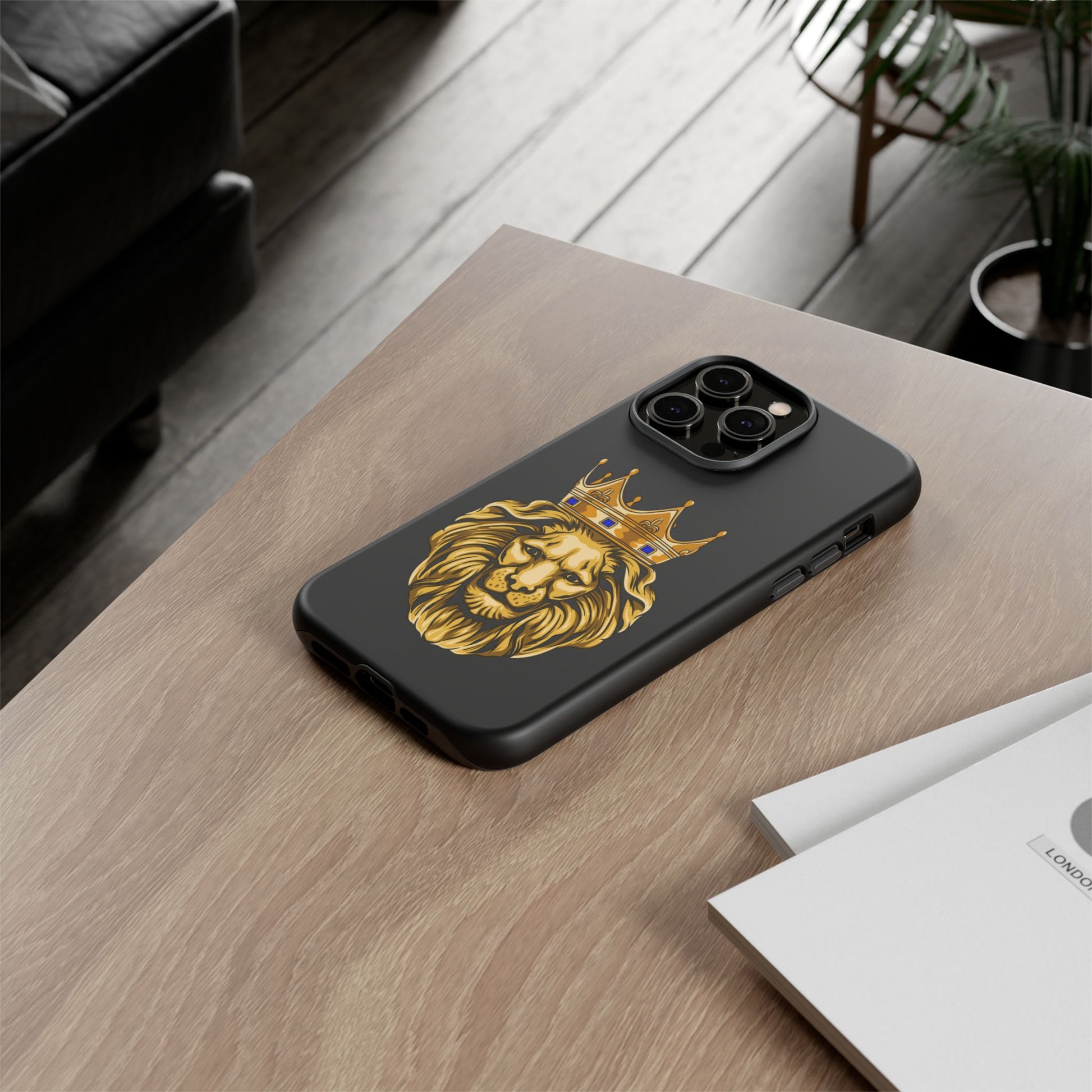 Faith-inspired GOLD LION design on black protective case from The Original
