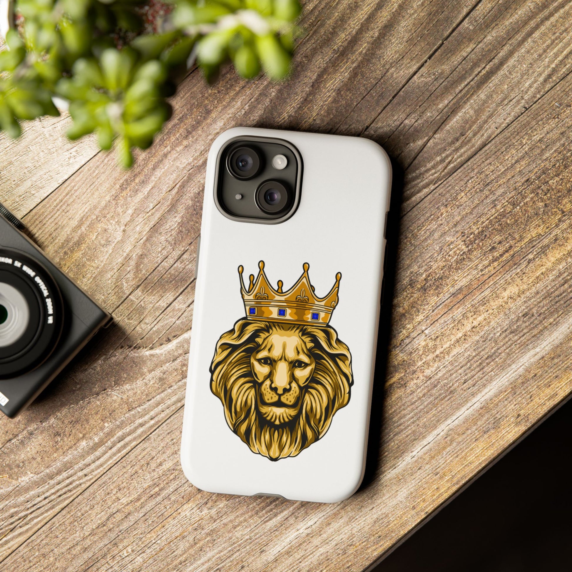 White GOLD LION Christian phone case – faith-inspired strength design