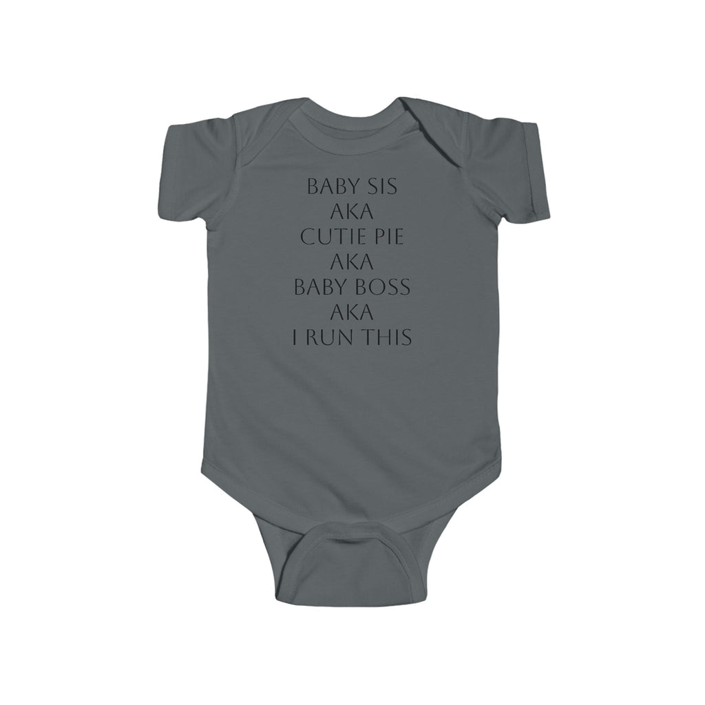 Close-up of BOLD LINES print on grey infant onesie