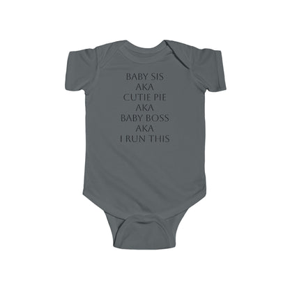 Close-up of BOLD LINES print on grey infant onesie