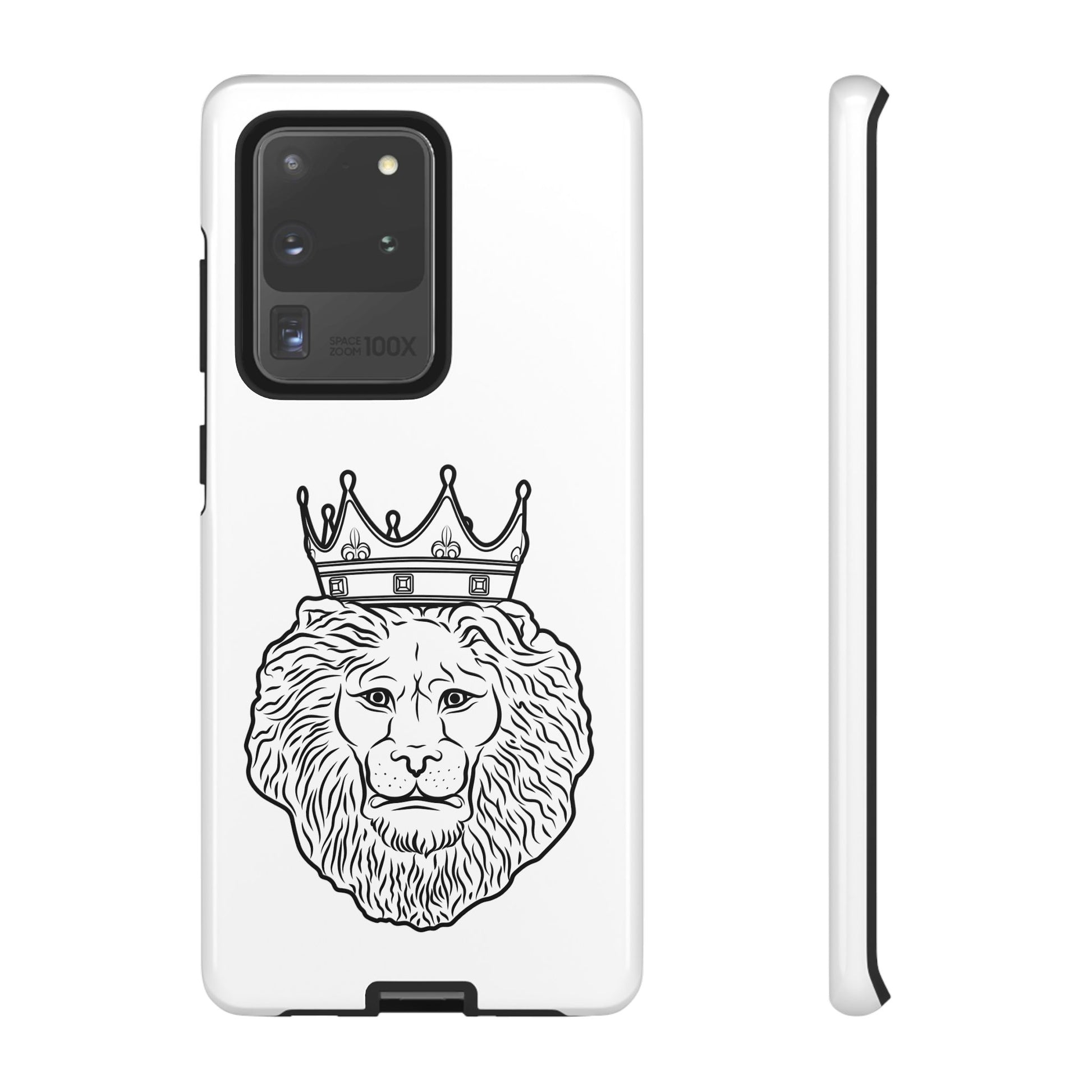 Minimalist KING case on white background – strength and leadership