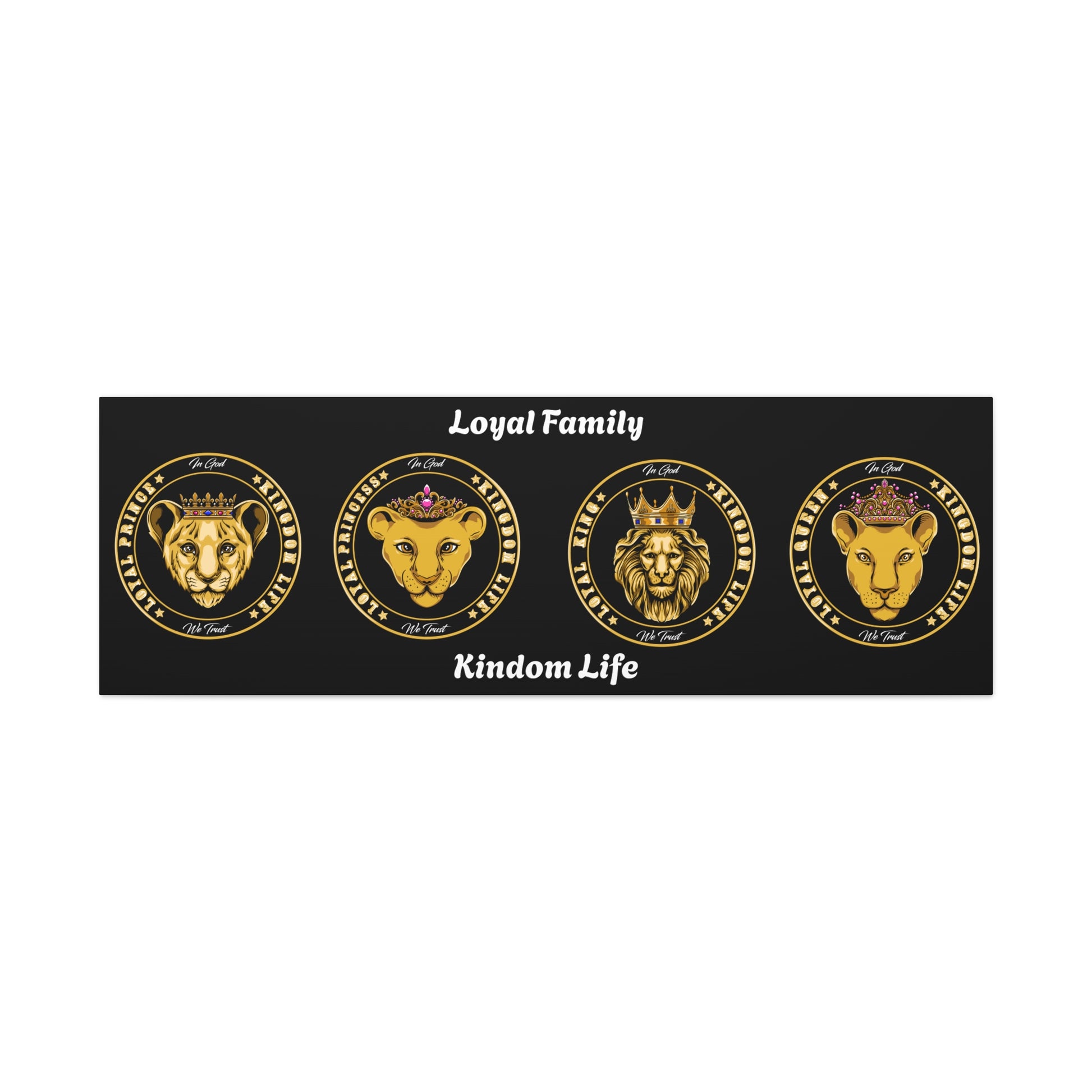 Christian canvas print featuring four crowned lions on dark background from The Original