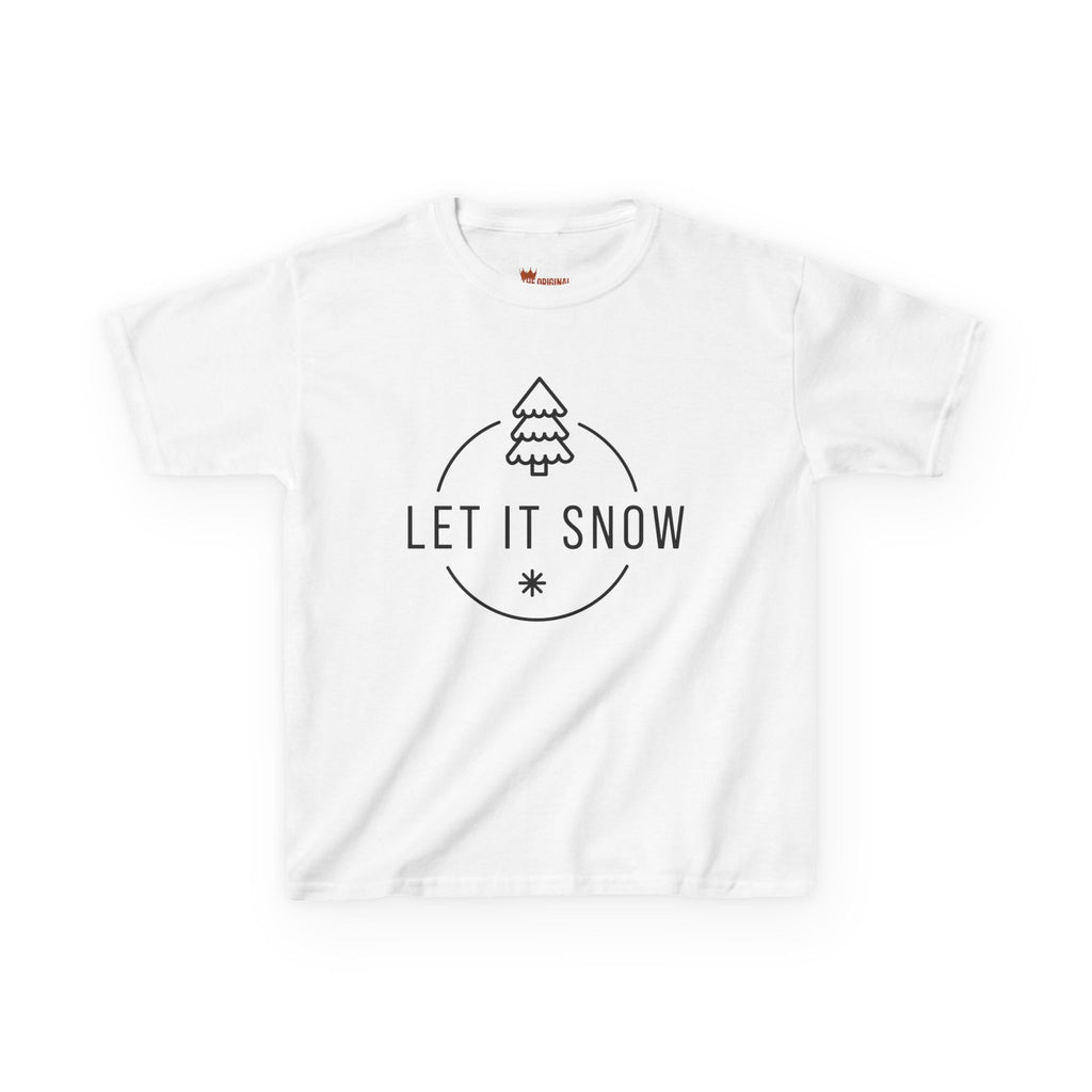 Close-up of 'Let It Snow' text on soft white cotton fabric