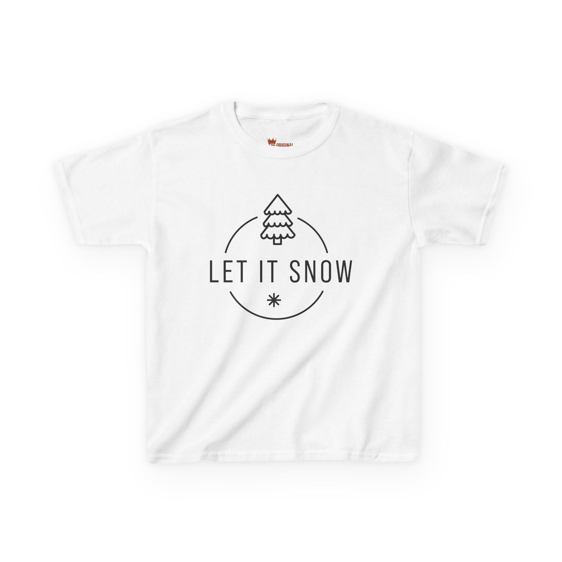 Close-up of 'Let It Snow' text on soft white cotton fabric