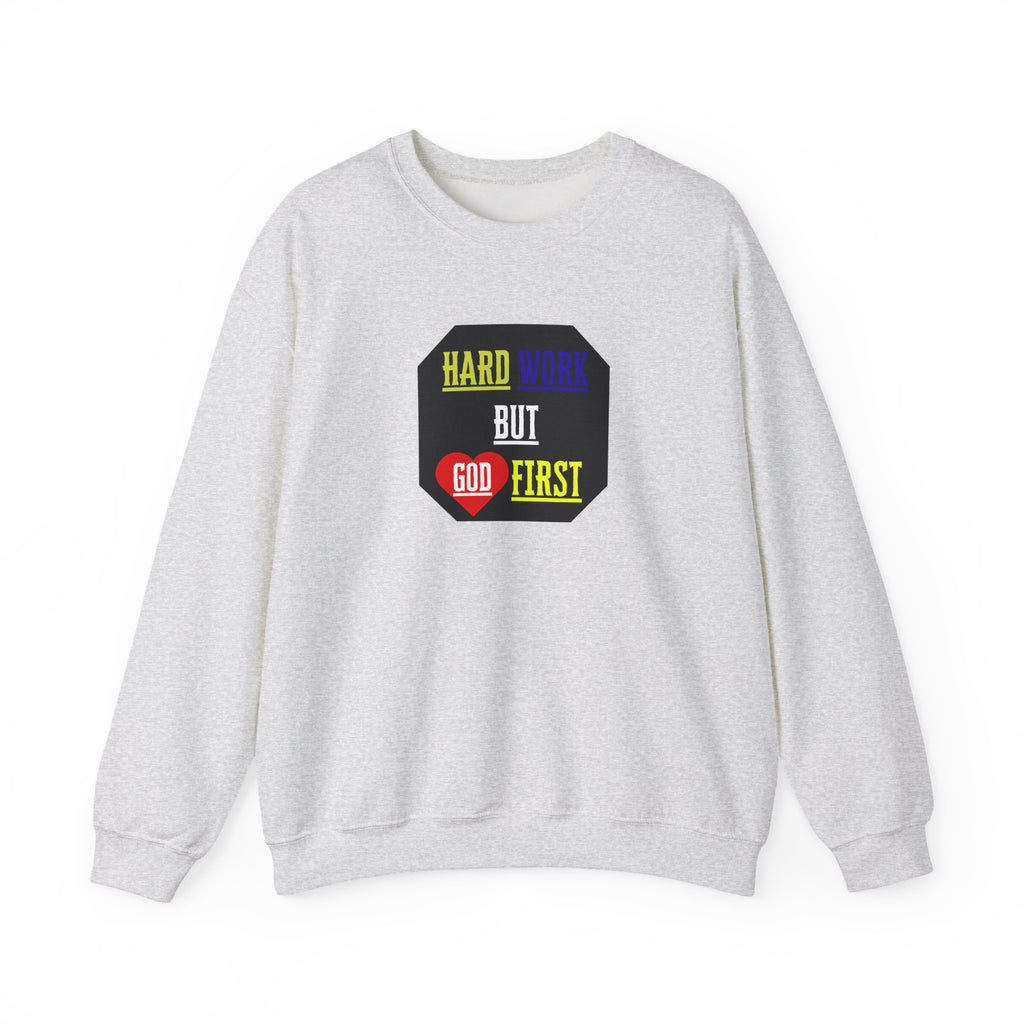 Flat lay of sweatshirt with faith based imprint
