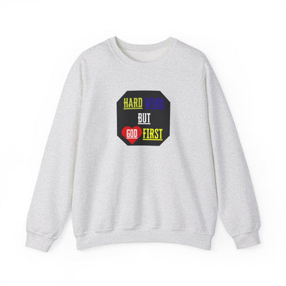 Flat lay of sweatshirt with faith based imprint