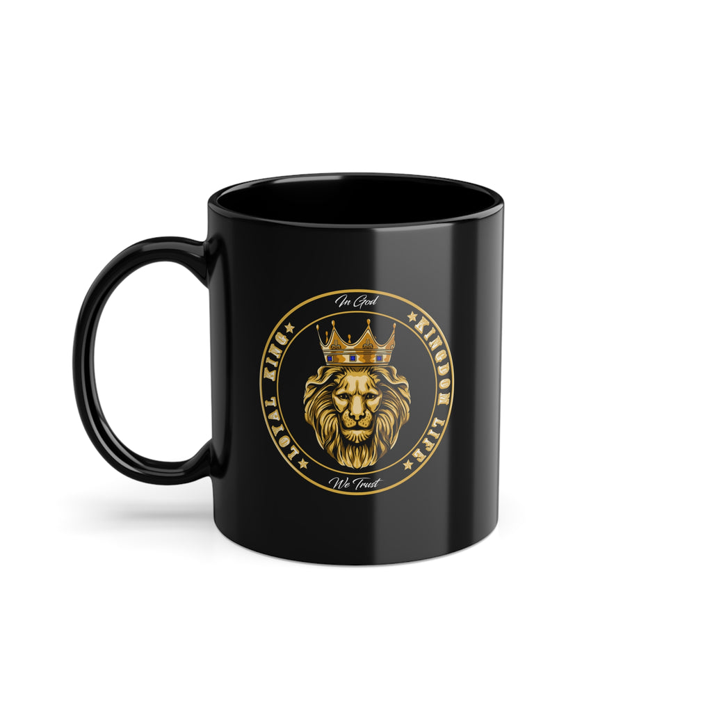 LOYAL GOLD LION black ceramic mug with Christian design – The Original