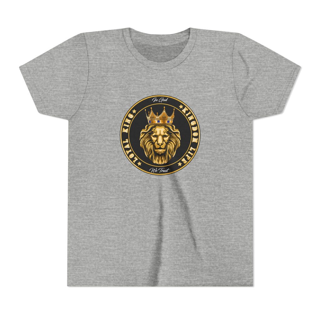 Youth tee showing powerful Loyal King lion design from The Original, Faithwear