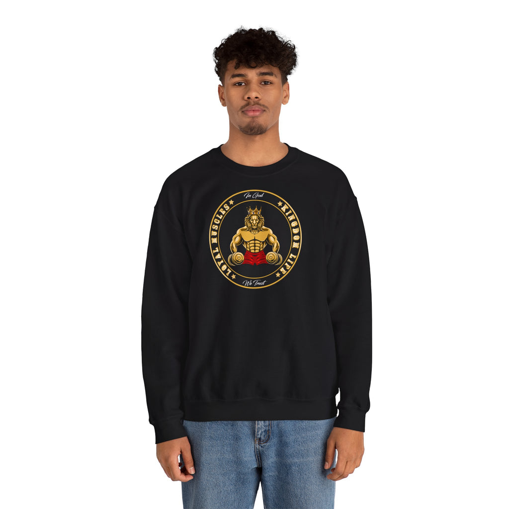 The Original LOYAL MUSCLE LION  black sweatshirt on a model for bold believers