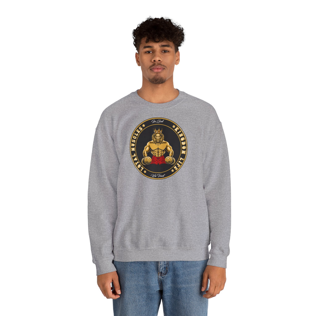 The Original LOYAL MUSCLE LION grey sweatshirt on model for bold believers