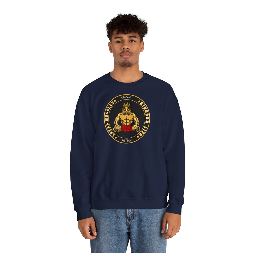 LOYAL MUSCLE LION Christian sweatshirt with bold lion design from The Original on model