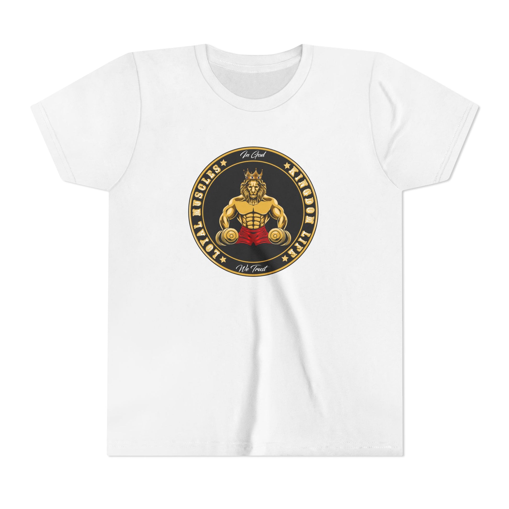 Eco-conscious youth t-shirt with Christian design LOYAL MUSCLE LION