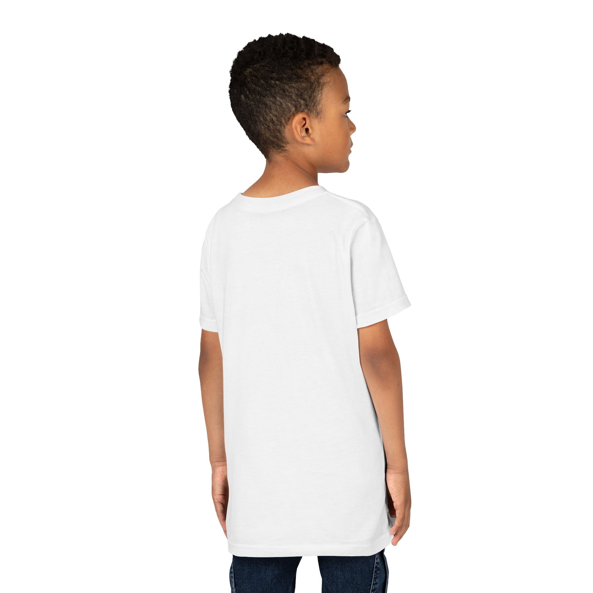 Backview on model of Christian streetwear youth tee with Muscle Lion design