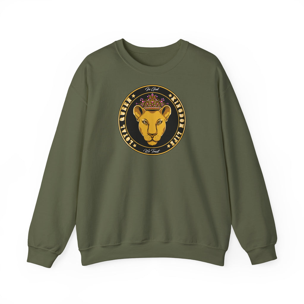 Flatlay Bold Lines LOYAL QUEEN sweatshirt with royal Christian design